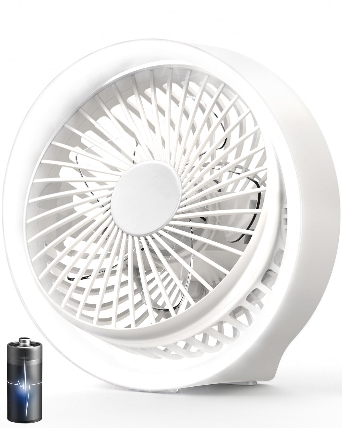 EasyAcc Kabelloser kleiner Tischventilator, leiser, wiederaufladbarer Tischventilator mit LED-Licht, tragbarer Ventilator mit starkem Luftstrom, 360° drehbarer persönlicher Ventilator, Reiseventilator für den Schreibtisch zu Hause, Schlafzimmer, Büro