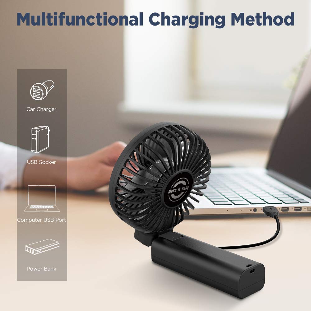 EasyAcc Handheld Fan, 2023 4th New 5000 Battery Operated Desk Fan [ 4 Speed 20 Hours Quiet Powerful Hand Fan ] Power Indicator/One Touch Power Off Foldable Personal Fan for Travel Office Outdoor