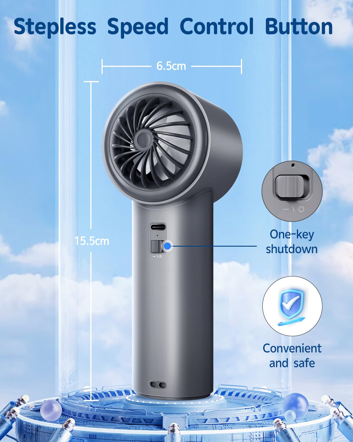 100-Speed Mini Handheld Turbo Fan — USB Rechargeable