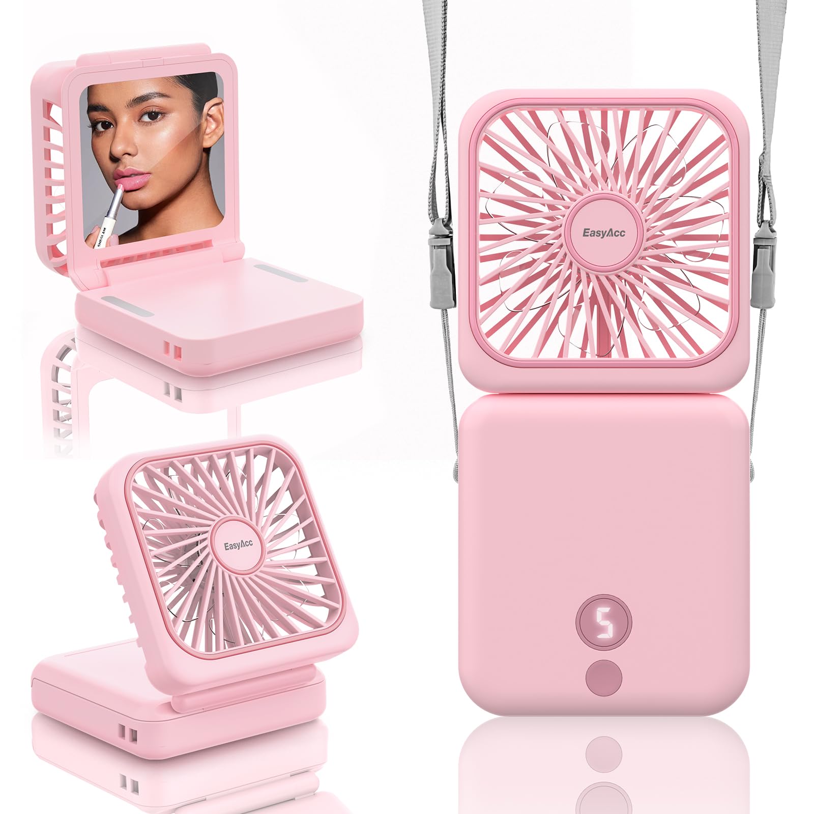 EasyAcc Rechargeable Portable Hands Free Fan, Mini Makeup Fan