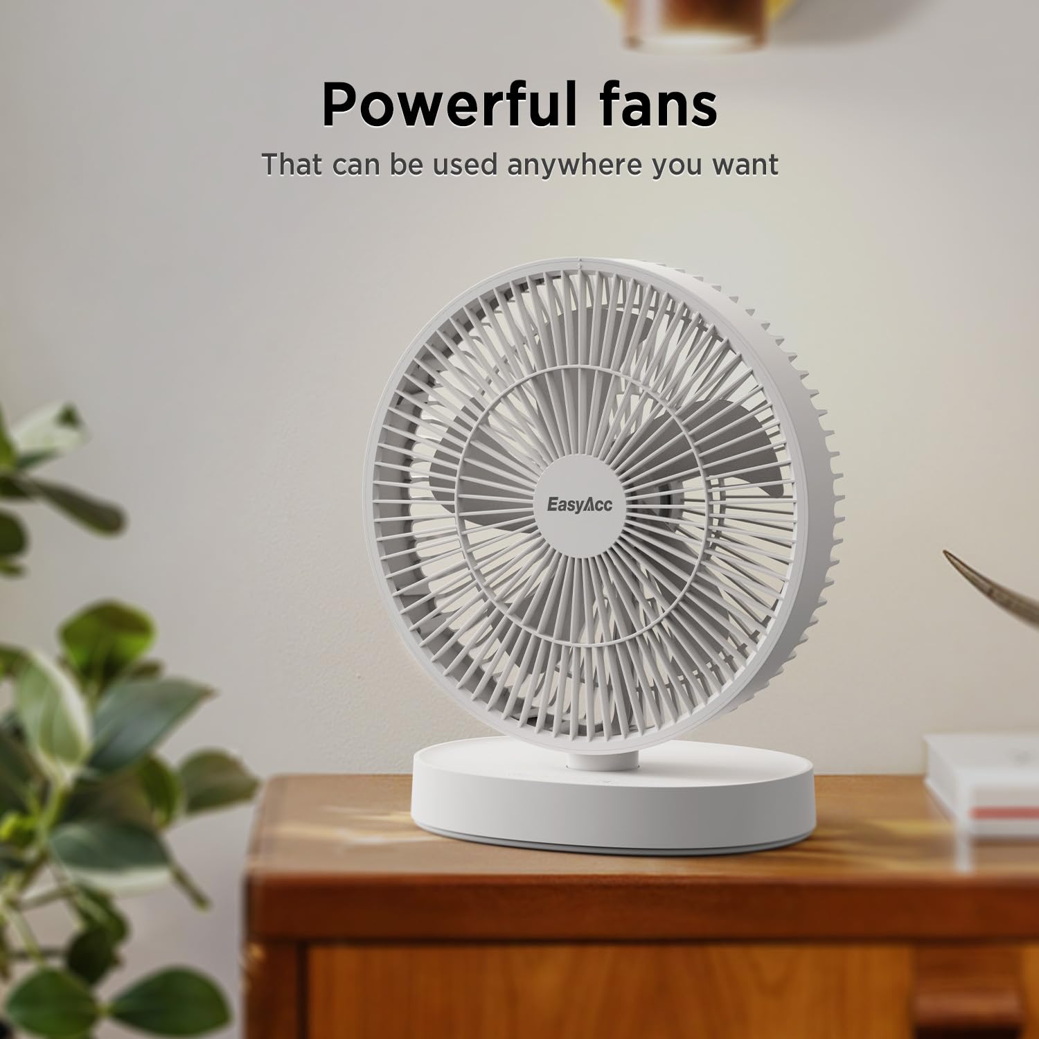 EasyAcc 11 Inch Desk Fan, USB Fan Air Circulator Fan Ultra Quiet 24 dB, IP67 waterproof, 5 Speeds, Timer, Energy Saving Table Fan, Adjustable Angle for Home, Office, Bedroom and Outdoor（USB - Powered）