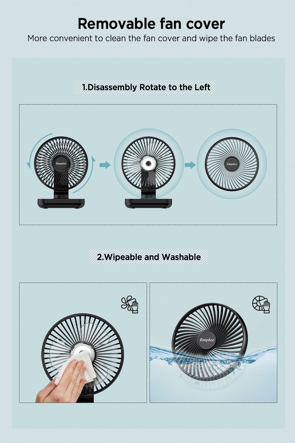 EasyAcc Battery Fan,Rechargeable USB Desk Fan