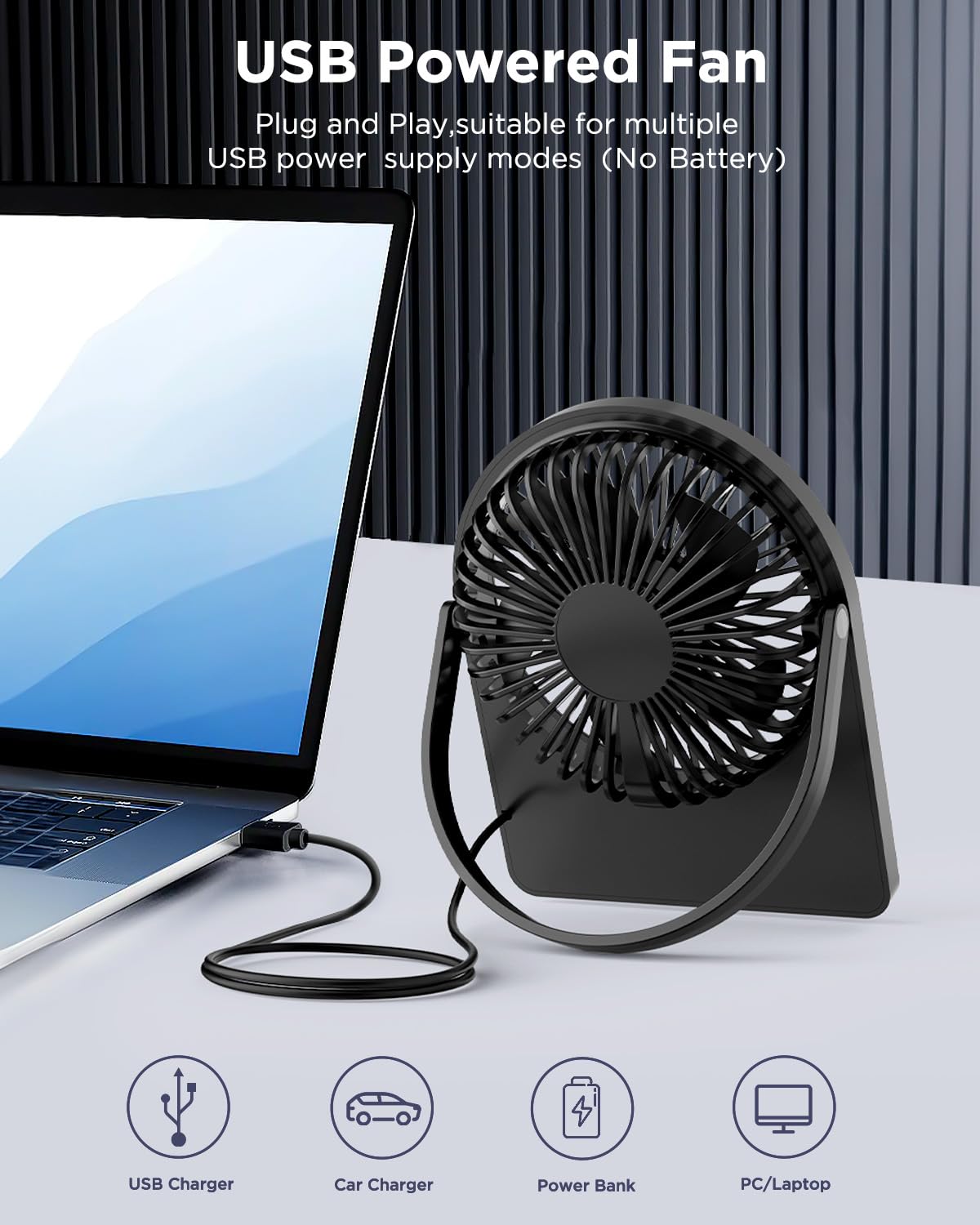 EasyAcc USB Desk Fan, USB Fan Silent Powerful