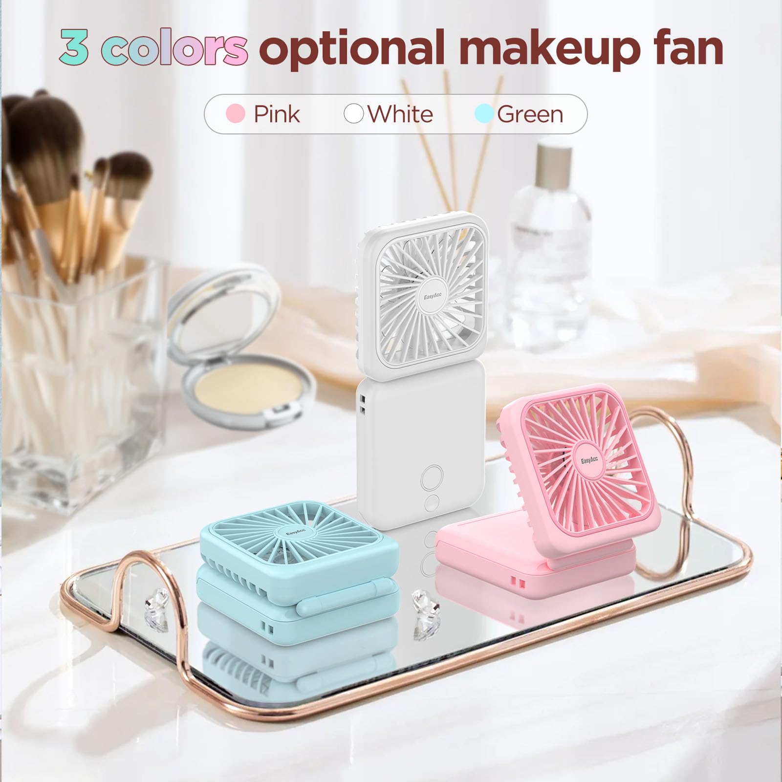 EasyAcc Rechargeable Portable Hands Free Fan, Mini Makeup Fan