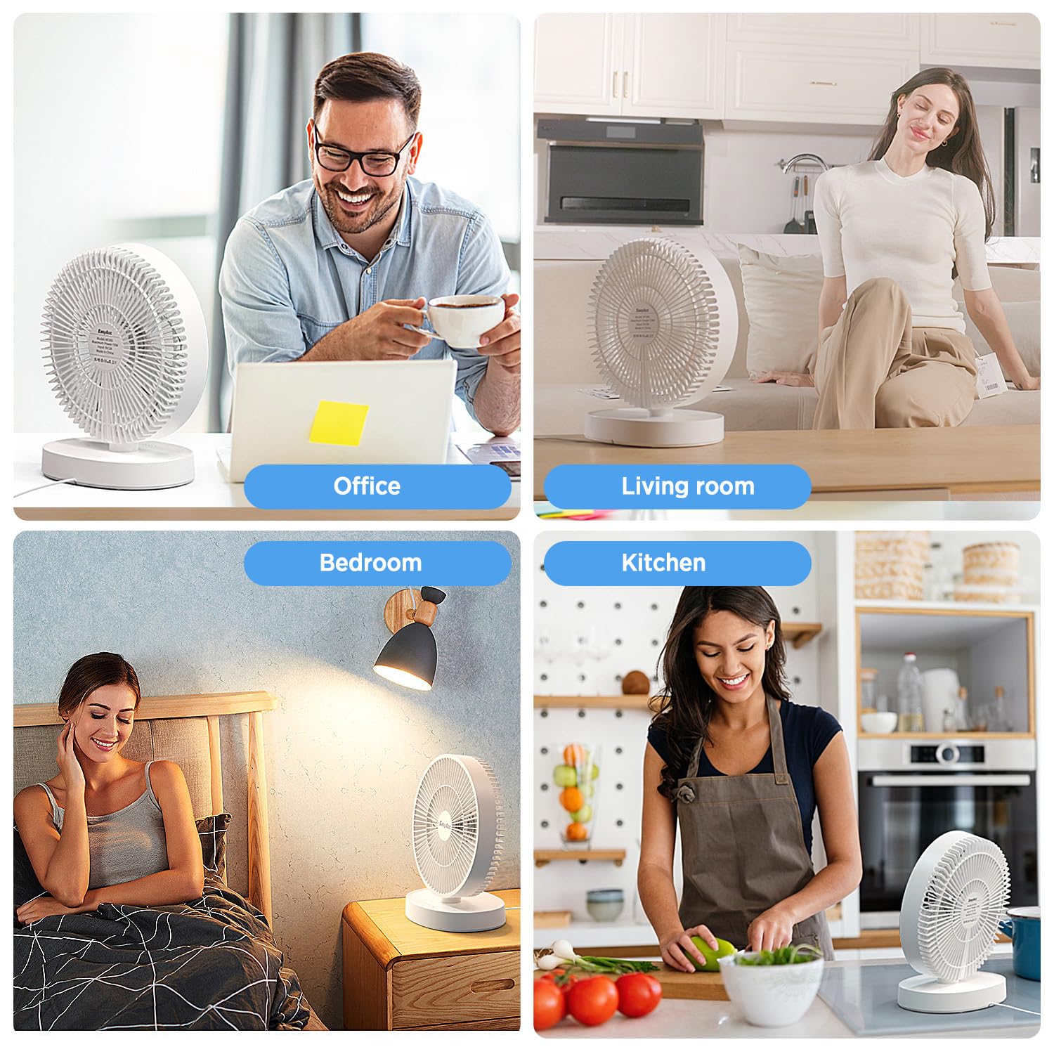 EasyAcc 11-Zoll-Tischventilator, USB-Ventilator, Umluftventilator, ultraleise 24 dB, IP67 wasserdicht, 5 Geschwindigkeiten, Timer, energiesparender Tischventilator, einstellbarer Winkel für Zuhause, Büro, Schlafzimmer und draußen (USB-betrieben)